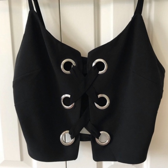 silence + noise Tops - Like New SILENCE + NOISE Black Lace Up Tank Crop Top